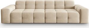 Bézs bársony négyszemélyes kanapé MICADONI Kendal 255 cm