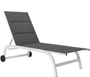 Outsunny kerti napozóágy görgőkkel, párnázott dönthető napozóágy, alumínium keret, 120 kg teherbírás, fehér