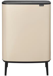 Brabantia Bo Touch Bin Hi szelektív hulladékgyűjtő Soft-Close fedéllel, magasított, lábakon álló, műanyag tartály, XXL, 2x30L - O méret, acél, világos bézs - 251580