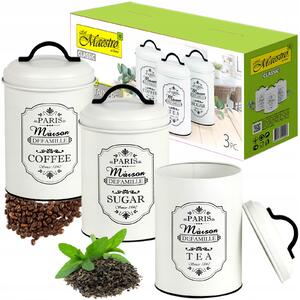 Maestro MR-1771 Paris Maison Fém ételtároló doboz 3 darabos készlet 1,4L - Fehér / mintás