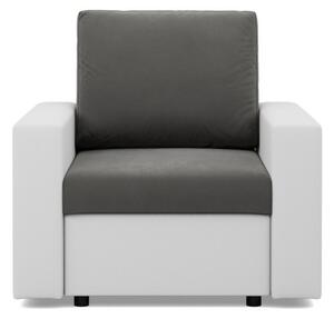 Panama fotel, bársony + műbőr, szürke - fehér