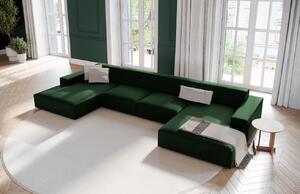 Palack zöld bársony "U" kanapé MICADONI Jodie 364 cm