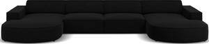 Fekete bársony hatszemélyes "U" kanapé MICADONI Jodie 364 cm