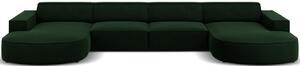 Palack zöld bársony hatszemélyes "U" kanapé MICADONI Jodie 364 cm