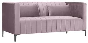 Világos rózsaszín bársony kétüléses kanapé MICADONI ANNITE 160 cm fekete talppal