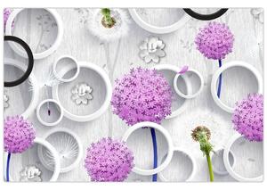 Kép a 3D absztrakció körökkel és virágokkal (90x60 cm)