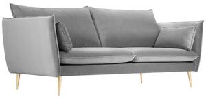 Világosszürke bársony háromszemélyes kanapé MICADONI AGATE 183 cm, arany alappal