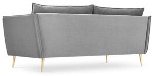 Világosszürke bársony háromszemélyes kanapé MICADONI AGATE 183 cm, arany alappal