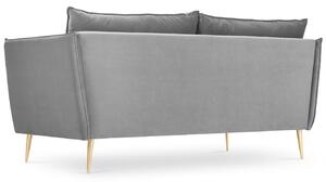 Világosszürke bársony kétüléses kanapé MICADONI AGATE 158 cm, arany alappal