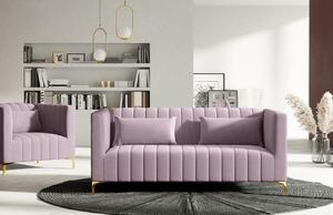 MICADONI ANNITE 160 cm-es világos rózsaszín bársony kétüléses kanapé arany alappal