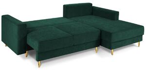 Sötétzöld szövet sarok kanapéágy Micadoni Dunas 242 cm, jobb