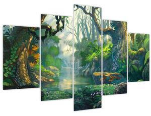 Kép - Egy trópusi erdő illusztrációja (150x105 cm)