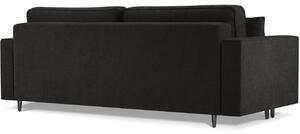 Fekete szövet háromszemélyes kanapéágy Micadoni Dunas 233 cm fekete talppal
