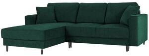 Sötétzöld szövet sarok kanapéágy Micadoni Dunas 242 cm fekete talppal, bal