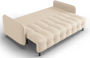 Bézs szövet háromszemélyes kanapéágy MICADONI SCALETA 219 cm fekete talppal