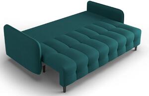 Kék szövet háromszemélyes kanapéágy MICADONI SCALETA 219 cm fekete talppal