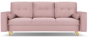 MICADONI LEONA 222 cm levendula rózsaszín bársony háromszemélyes kanapéágy arany alappal