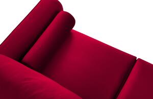 Piros bársony háromszemélyes kanapéágy MICADONI LEONA 222 cm fekete talppal