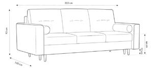 MICADONI LEONA 222 cm világoskék bársony háromszemélyes kanapéágy arany alappal