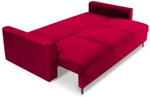 Piros bársony háromszemélyes kanapéágy MICADONI LEONA 222 cm fekete talppal
