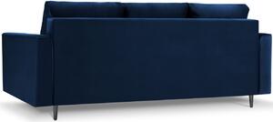 MICADONI LEONA 222 cm-es királykék bársony háromszemélyes kanapéágy fekete alappal