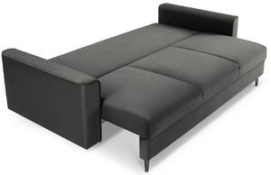 MICADONI LEONA szürke bársony háromszemélyes kanapéágy 222 cm fekete talppal