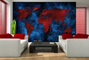 Fotótapéta - Piros világtérkép - kék háttér (152,5x104 cm)