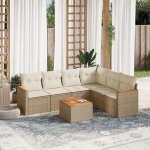 Polyrattan Kerti Ülőgarnitúra - 7 részes - Bézs