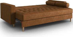 Konyakbarna bőr háromszemélyes kanapéágy MICADONI Gobi 225 cm