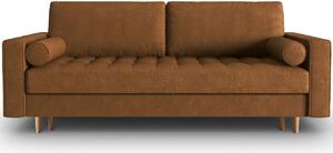 Konyakbarna bőr háromszemélyes kanapéágy MICADONI Gobi 225 cm