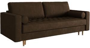 Sötétbarna bőr háromszemélyes kanapéágy MICADONI Gobi 225 cm