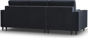 MICADONI Leona sötétkék bársony sarokkanapé 225 cm fekete talppal, bal/jobb