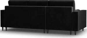 MICADONI Leona 225 cm-es fekete bársony sarokkanapé, fekete talppal, bal/jobb