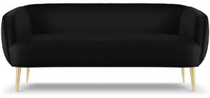 Fekete bársony kétüléses kanapé MICADONI Moss 179 cm, arany alappal