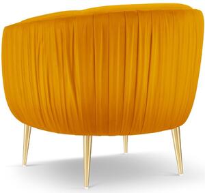 Mustársárga MICADONI Moss bársony fotel arany alappal