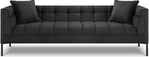 MICADONI Karoo 224 cm sötétszürke bársony háromszemélyes kanapé fekete alappal