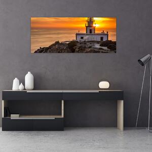 Világítótorony naplementekor képe (120x50 cm)