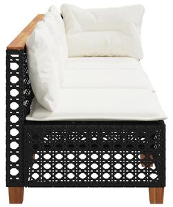 VidaXL fekete 3 személyes polyrattan kerti kanapé párnákkal