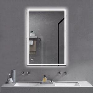 Fürdőszobai okos tükör LED világítással 60x80cm | Páramentesítő funkció | Beépített óra | Fényerő és színhőmérséklet szabályozás | Universe Lighting A10T
