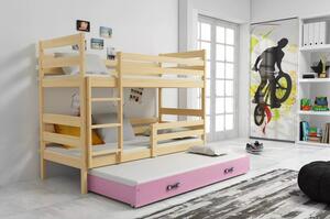 Gyerek emeletes ágy ERYK kihúzható ággyal 80x160 cm - fenyő Rözsaszín
