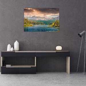 Egy kép a hegyi folyó és a hegyek (90x60 cm)