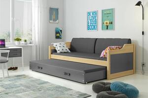 Gyermek kanapé ágy David kihúzható ággyal 90x200 cm - fenyő Rözsaszín