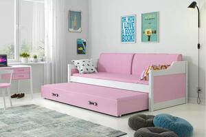 Gyermek kanapé ágy David kihúzható ággyal 90x200 cm - fehér Rözsaszín