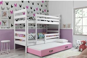 Gyerek emeletes ágy ERYK kihúzható ággyal 90x200 cm - fehér Rözsaszín