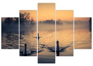Hattyúk a vizen és a ködben képe (150x105 cm)