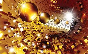 Fotótapéta - 3D puzzle alagút és arany golyók (152,5x104 cm)