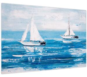 Kép - Egy jacht festése a tengeren (90x60 cm)