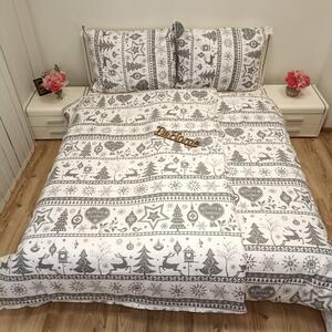 Karácsonyi Rénszarvas szürke pamut ágyneműhuzat TiaHome - 1x Párna 90x70cm, 1x Paplan 140x200cm