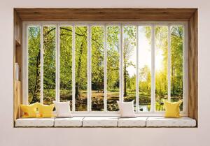 Fotótapéta - Napos kilátás a fákra az ablakból (152,5x104 cm)