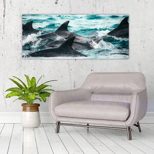 Kép - Delfinek az óceánban (120x50 cm)